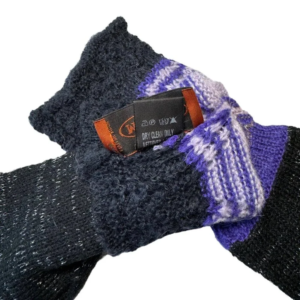 New Missoni Gloves Knit Wool Black Long Purple Cuff Winter Accessories Boho